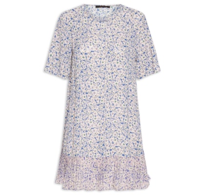 Vestido Curto Detalhe Plissado - Azul