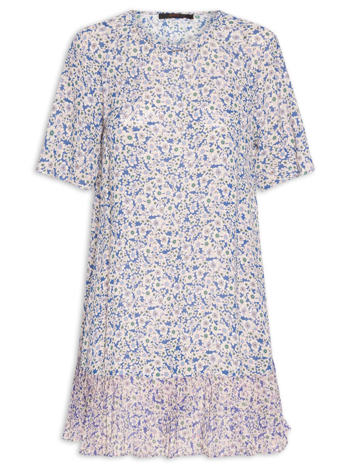 Vestido Curto Detalhe Plissado - Azul