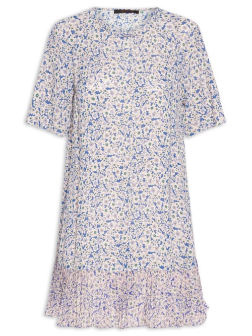 Vestido Curto Detalhe Plissado - Azul