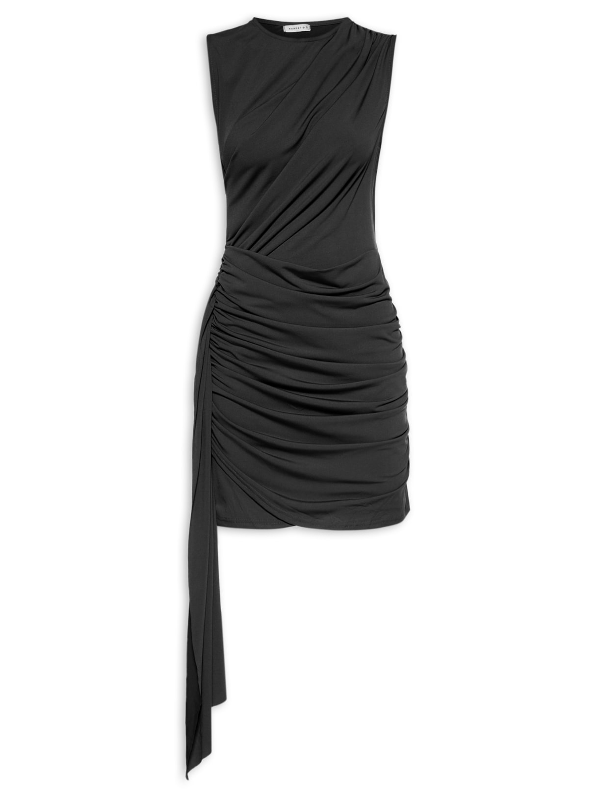 Vestido Curto Drapeado Assimétrico Preto Market 33