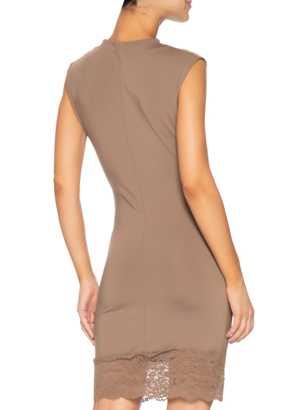Vestido Curto Drapeado Com Barra De Renda Marrom Market 33