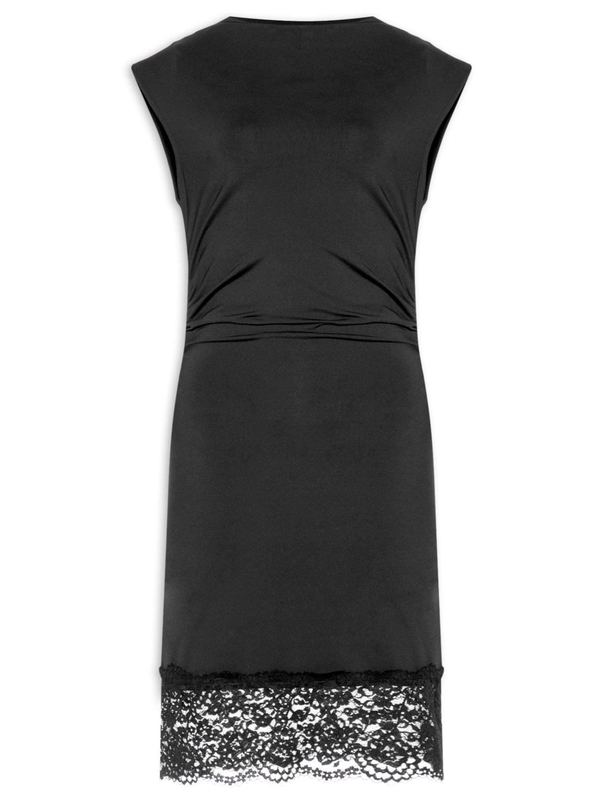 Vestido Curto Drapeado Com Barra De Renda Preto Market 33