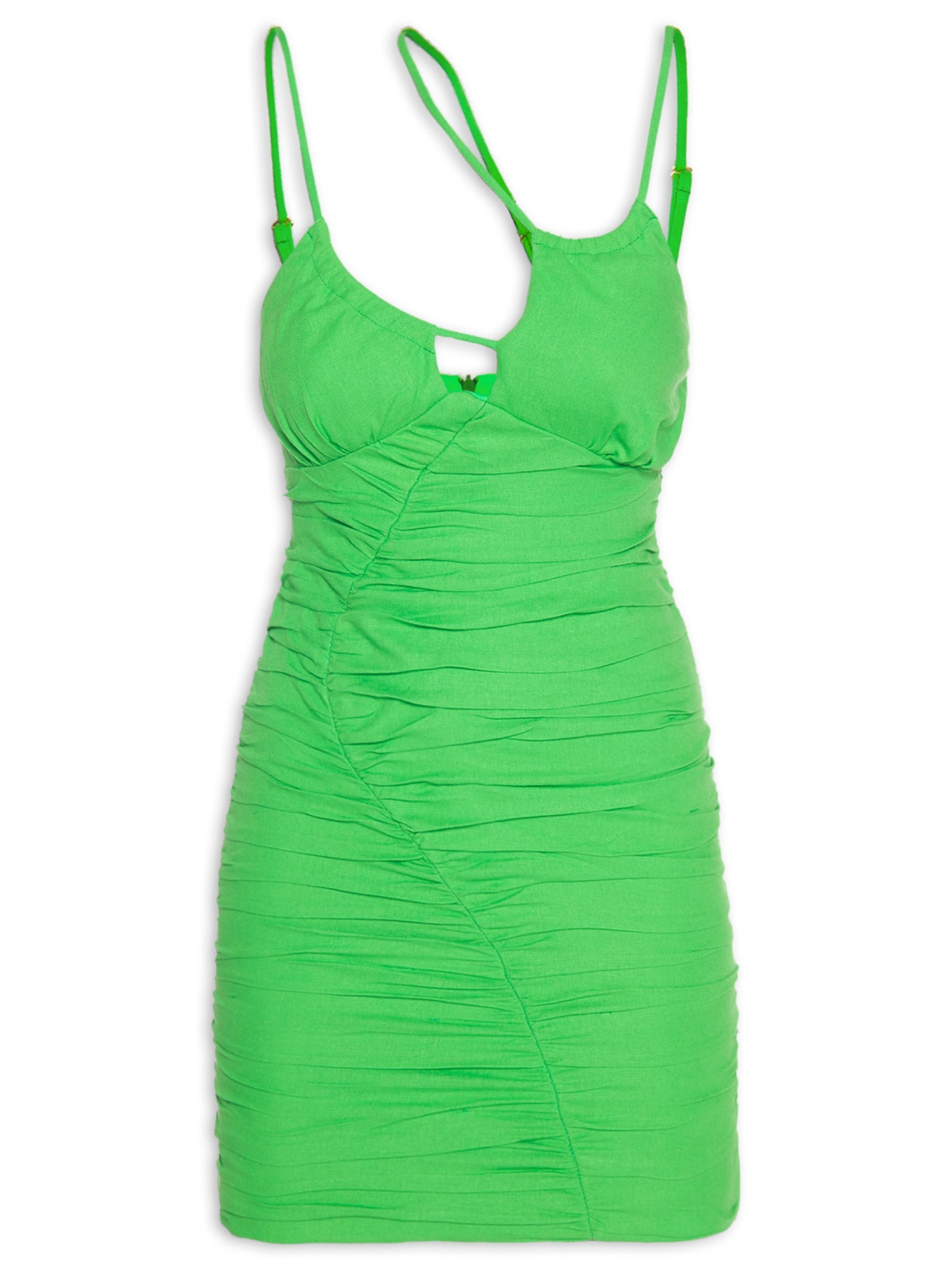 Vestido Curto Drapeado Linho - Verde