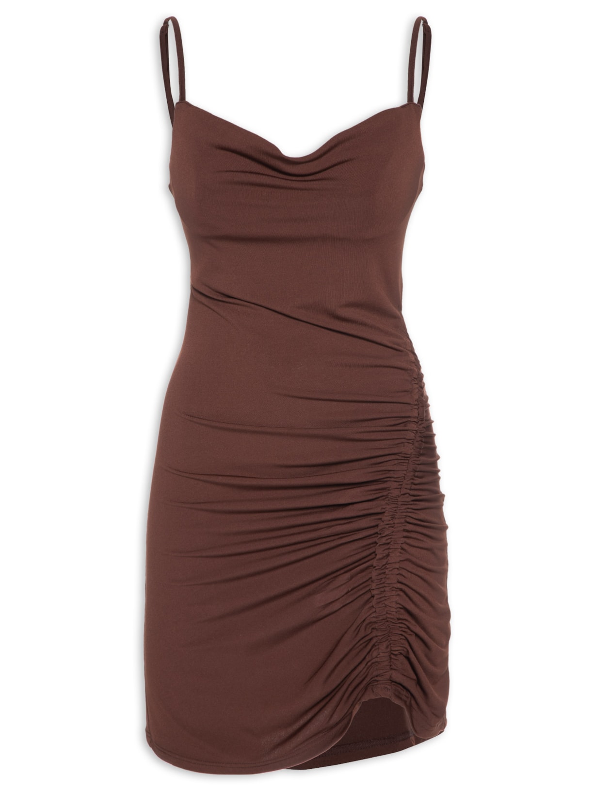Vestido Curto Drapeado - Marrom