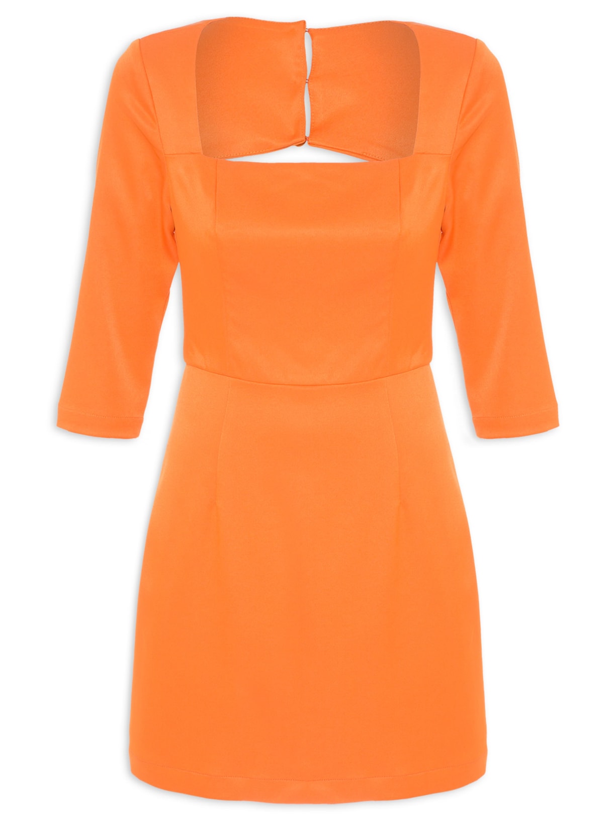 Vestido Curto Em Crepe Com Decote Reto - Laranja