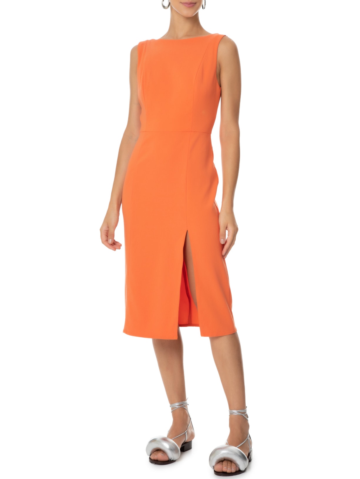 Vestido Curto Em Crepe Liso Laranja '2Essential
