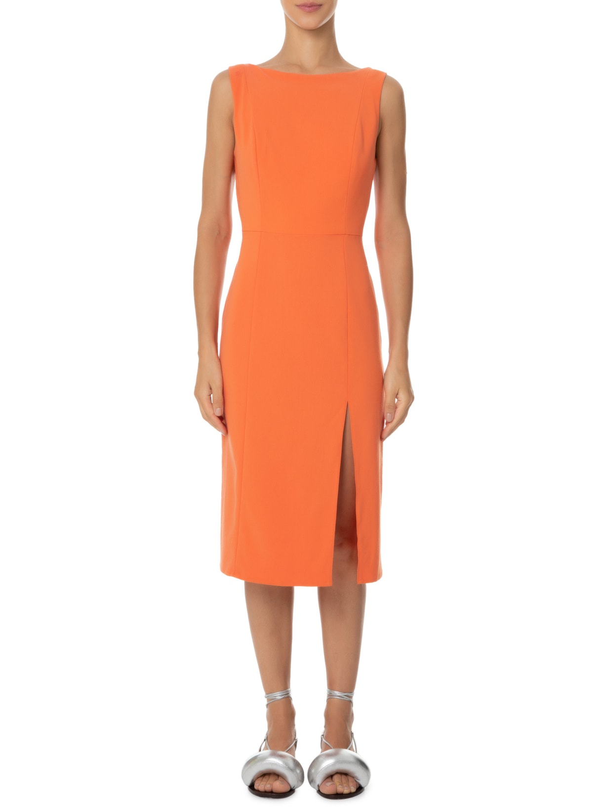 Vestido Curto Em Crepe Liso Laranja '2Essential