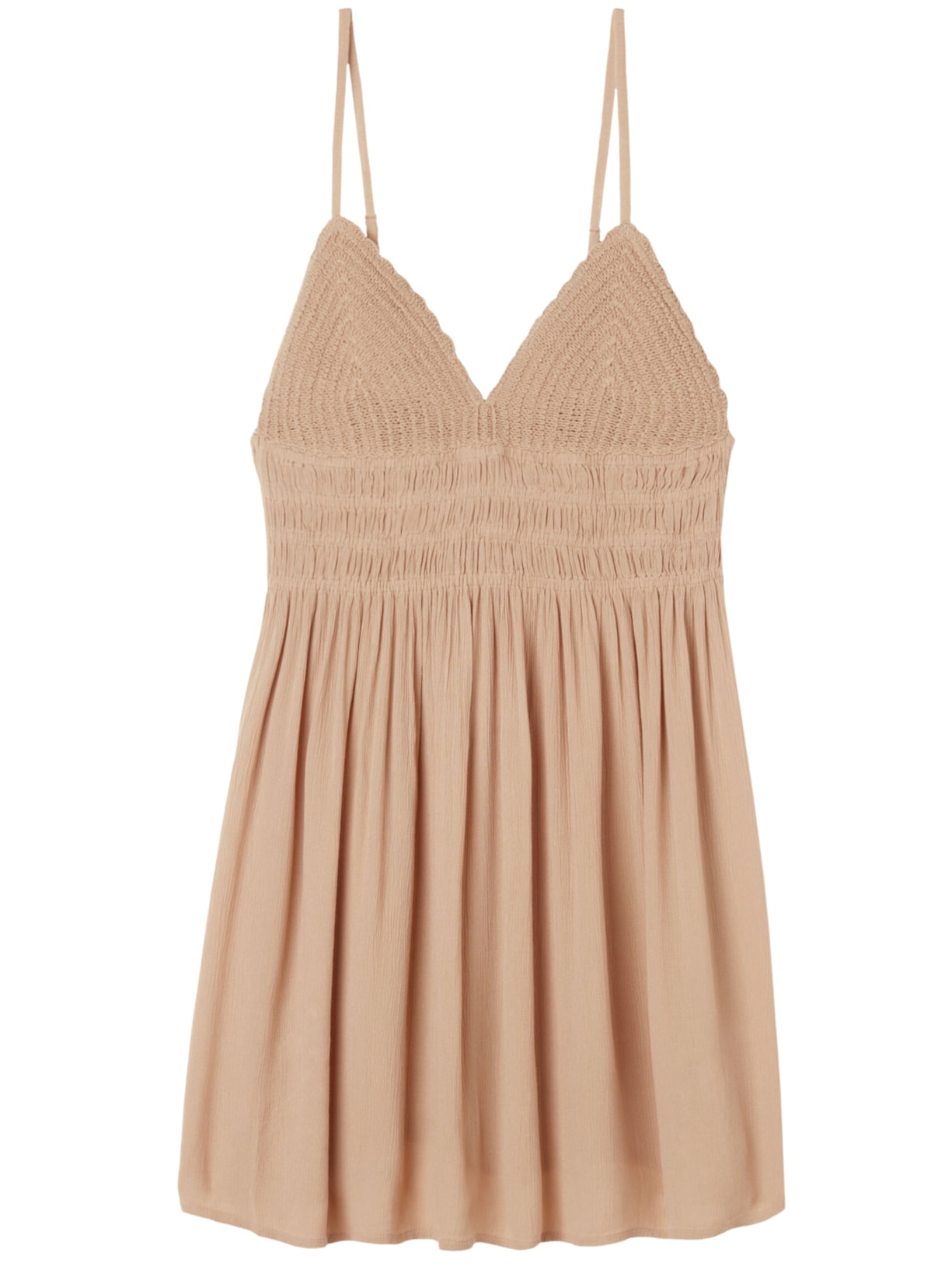 Vestido Curto Em Crochê - Bege