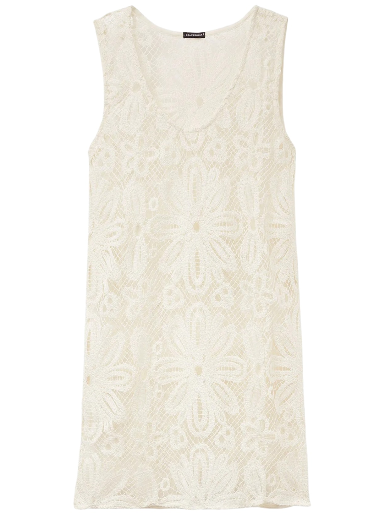 Vestido Curto Em Crochê Floral Off-White Calzedonia