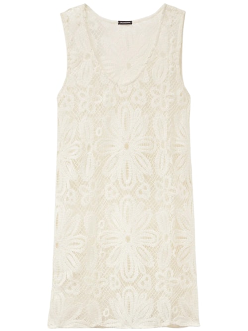 Vestido Curto Em Crochê Floral - Off-White