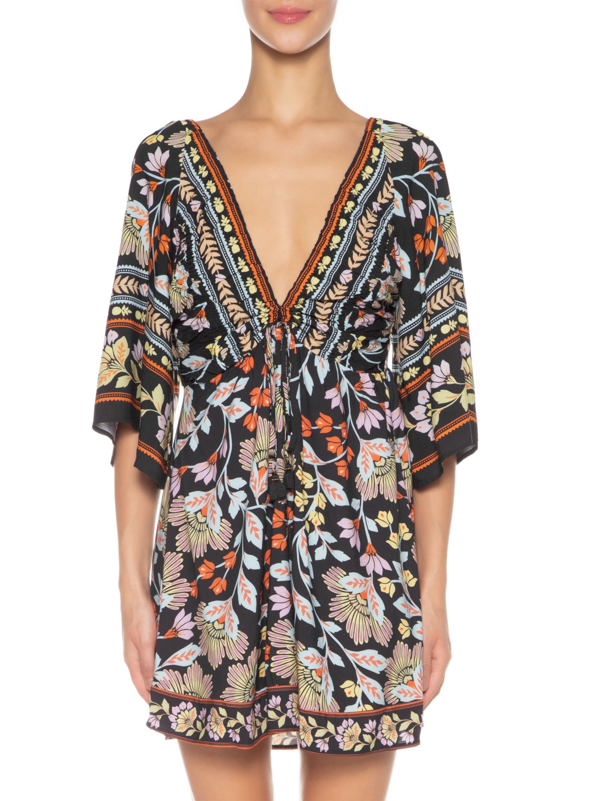 Vestido Curto Em Flor Preto Farm