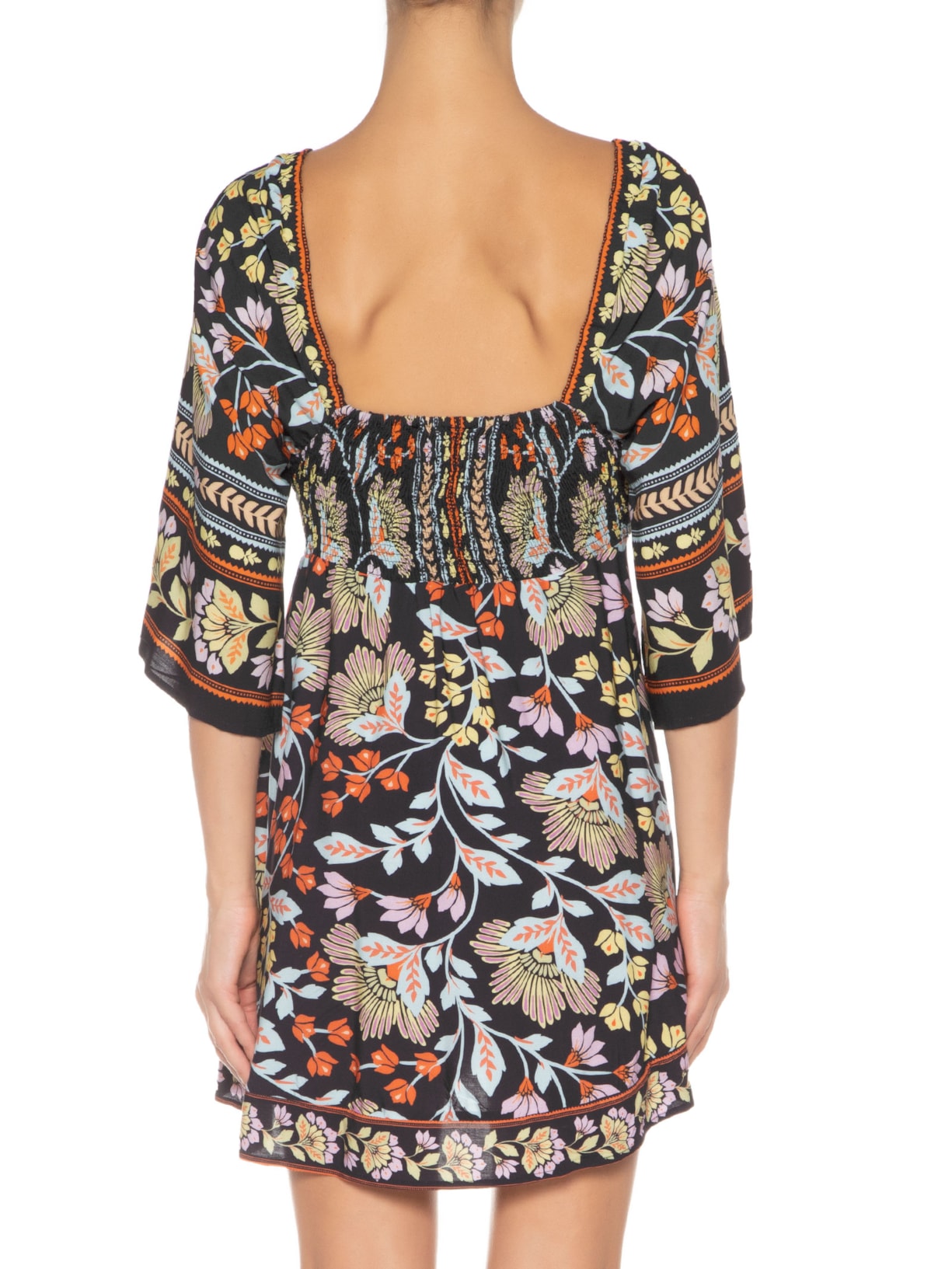 Vestido Curto Em Flor Preto Farm