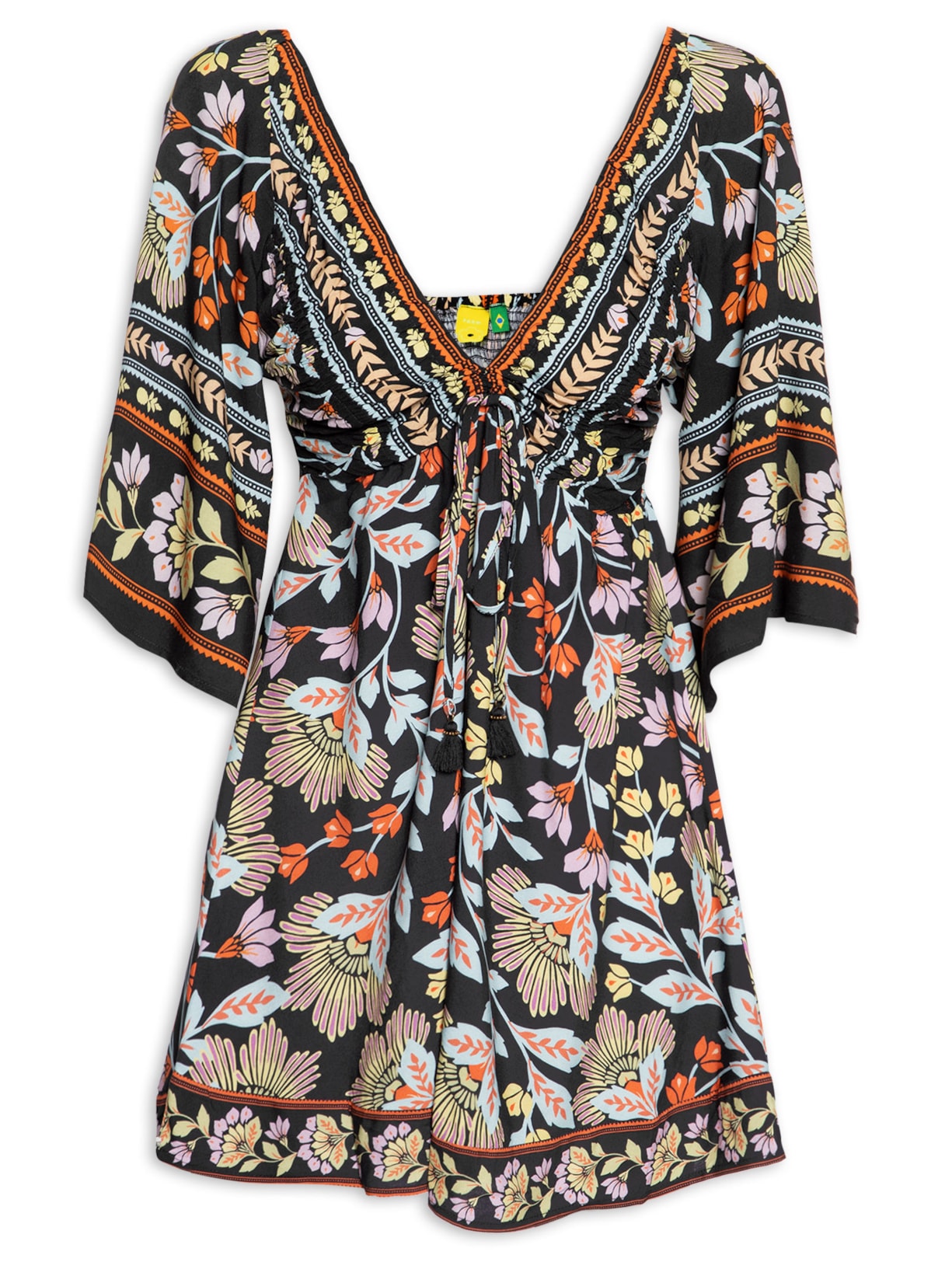 Vestido Curto Em Flor - Preto