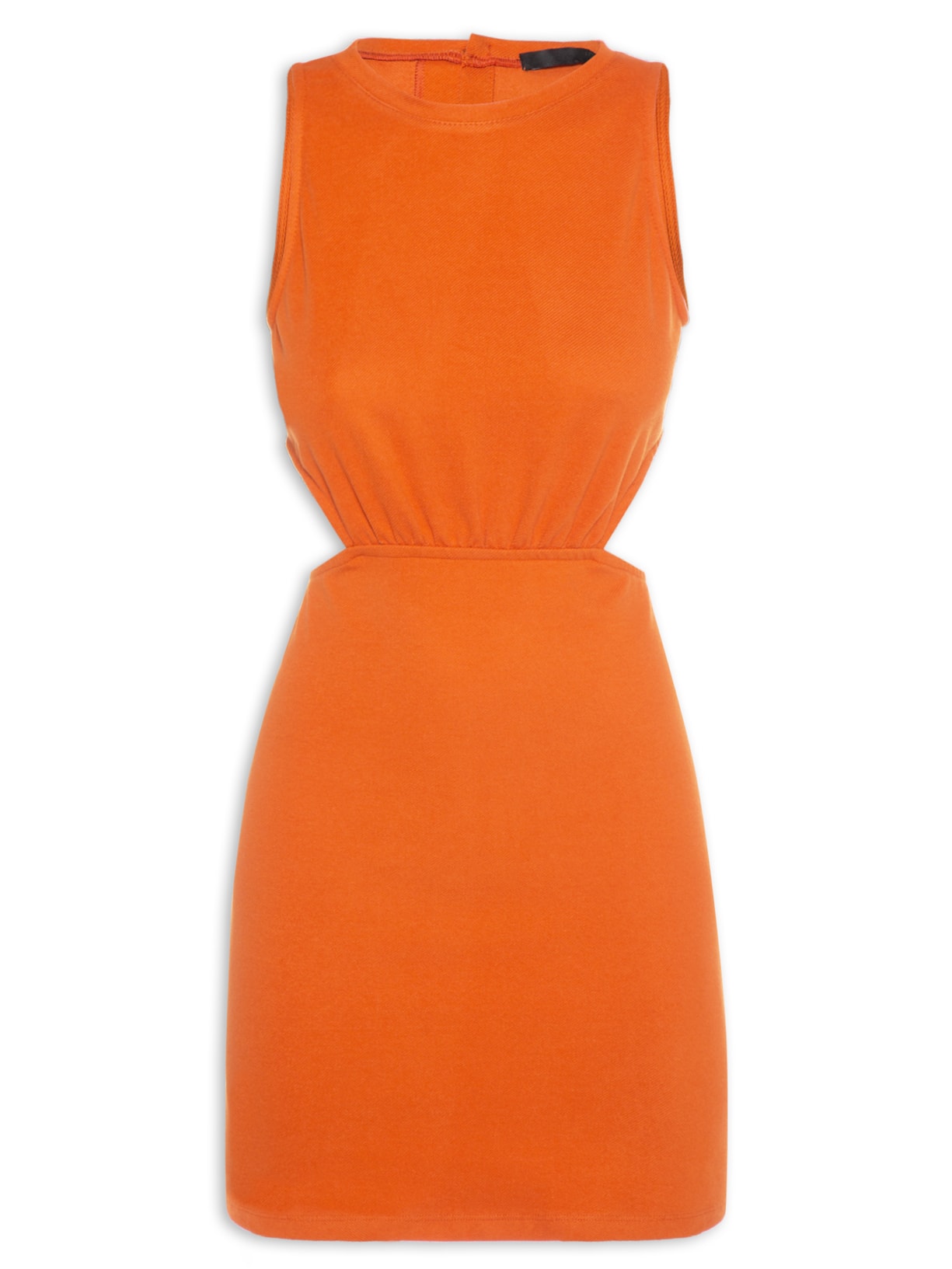 Vestido Curto Em Malha Com Recorte Na Cintura - Laranja