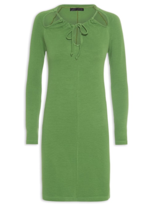 Vestido Curto em Malha Manga Longa - Verde