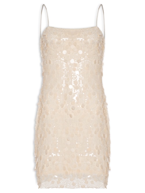 Vestido Curto Em Paetê - Bege