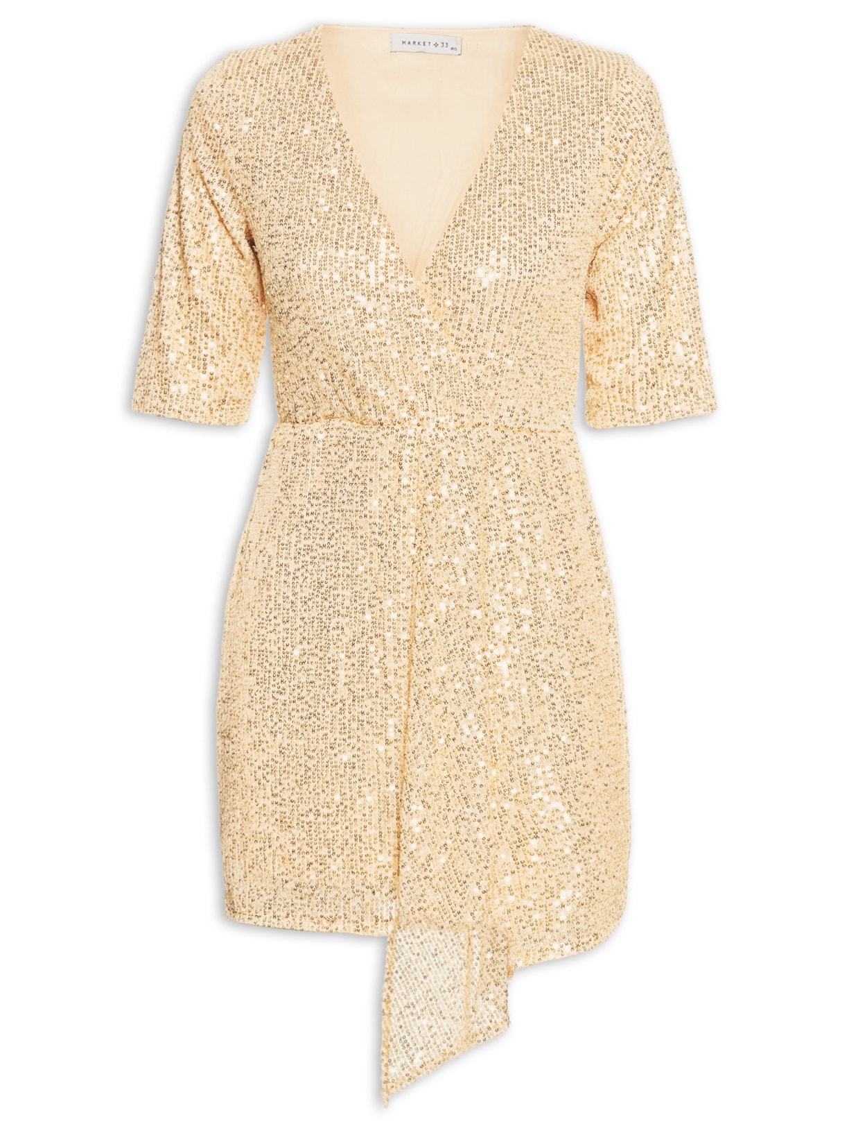 Vestido Curto Em Paetê Dourado Market 33