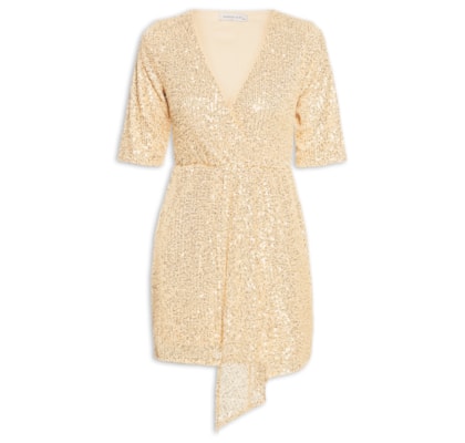 Vestido Curto Em Paetê - Dourado