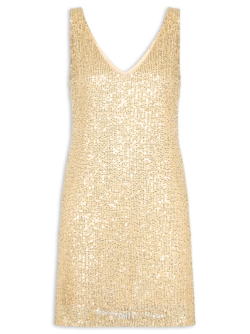 Vestido Curto Em Paetê - Dourado