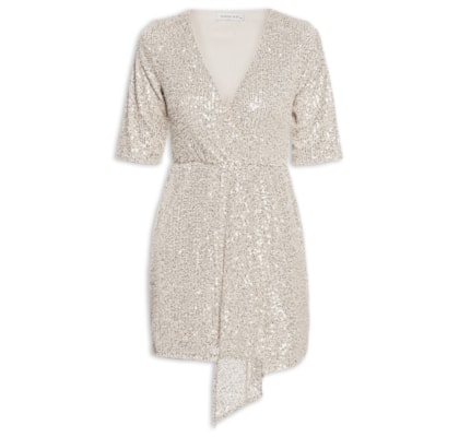 Vestido Curto Em Paetê - Prateado