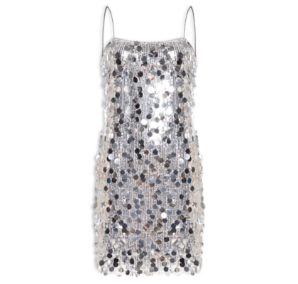 Vestido Curto Em Paetê - Prateado