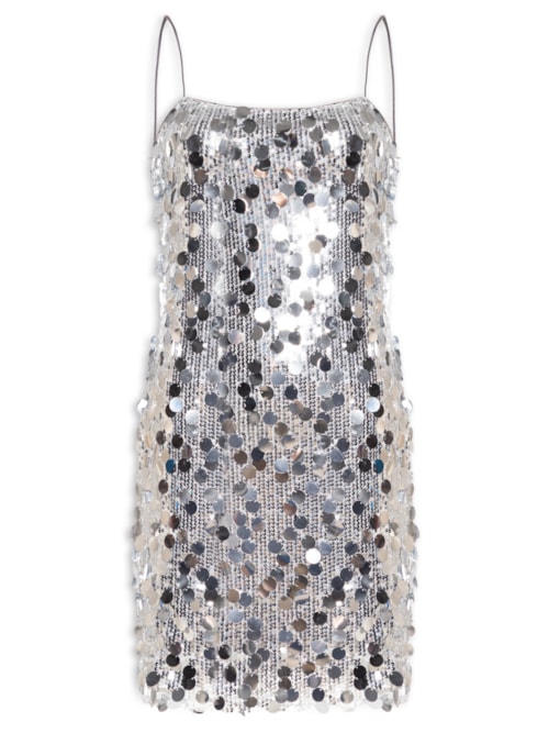 Vestido Curto Em Paetê - Prateado