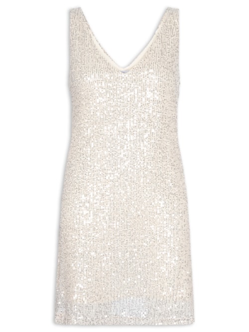 Vestido Curto Em Paetê - Prateado