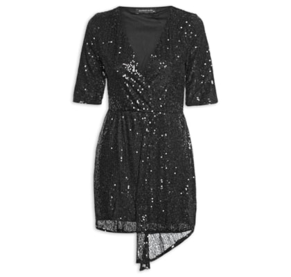 Vestido Curto Em Paetê - Preto