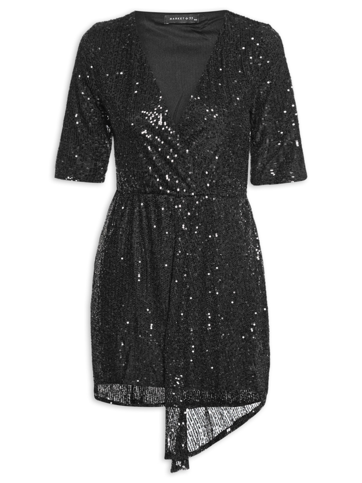 Vestido Curto Em Paetê - Preto