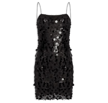 Vestido Curto Em Paetê - Preto