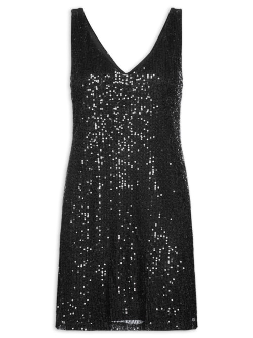 Vestido Curto Em Paetê - Preto
