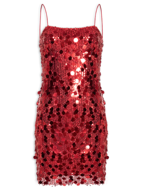 Vestido Curto Em Paetê - Vermelho