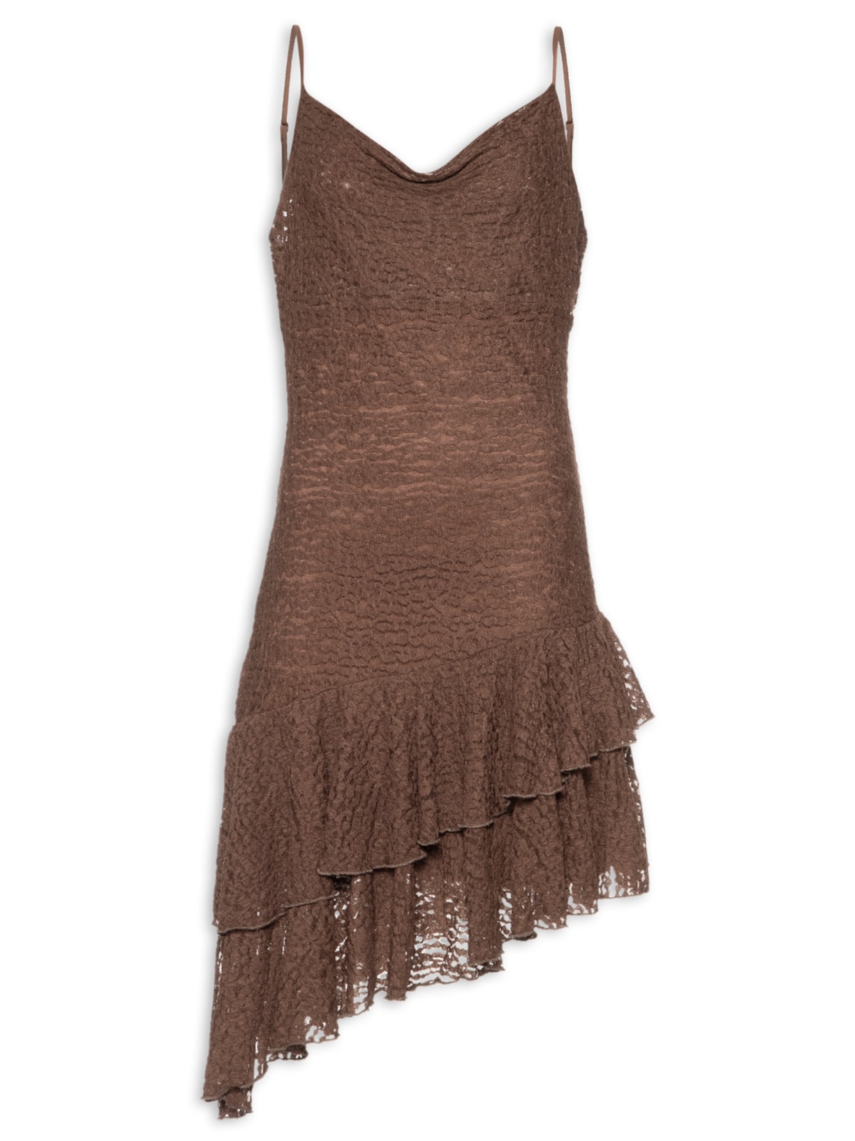 Vestido Curto Em Renda - Marrom