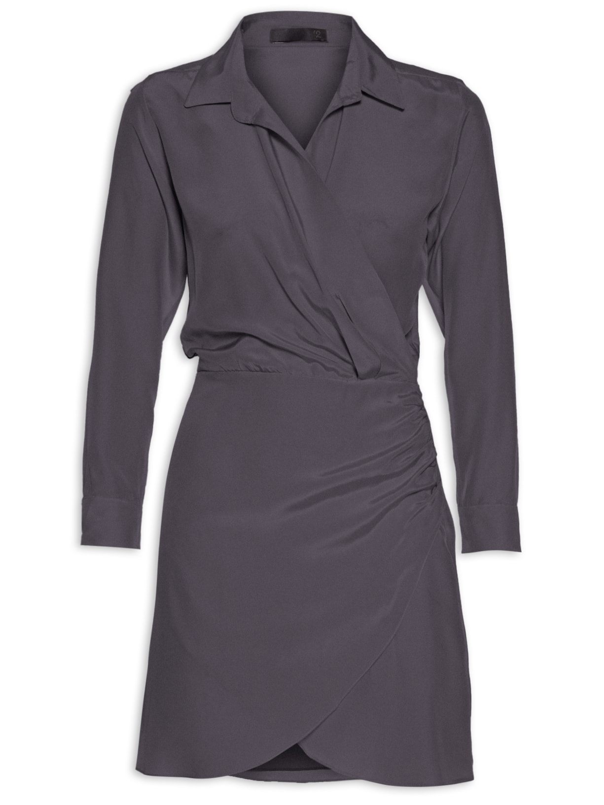 Vestido Curto Em Seda Pura Transpassado - Cinza