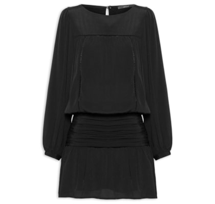 Vestido Curto Entremeio Pala - Preto