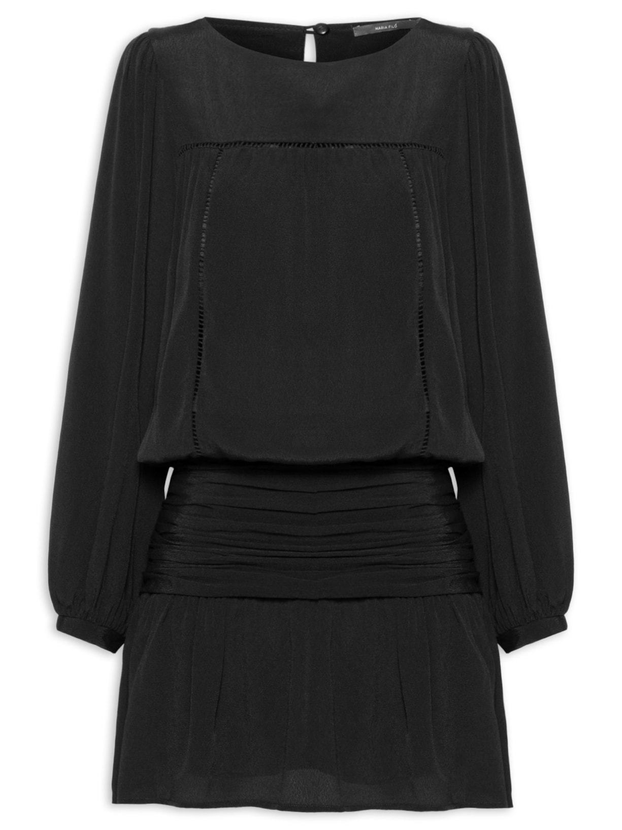 Vestido Curto Entremeio Pala - Preto