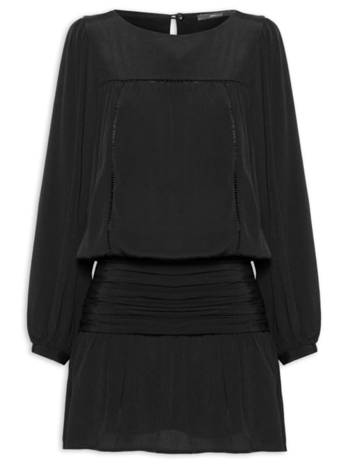 Vestido Curto Entremeio Pala - Preto