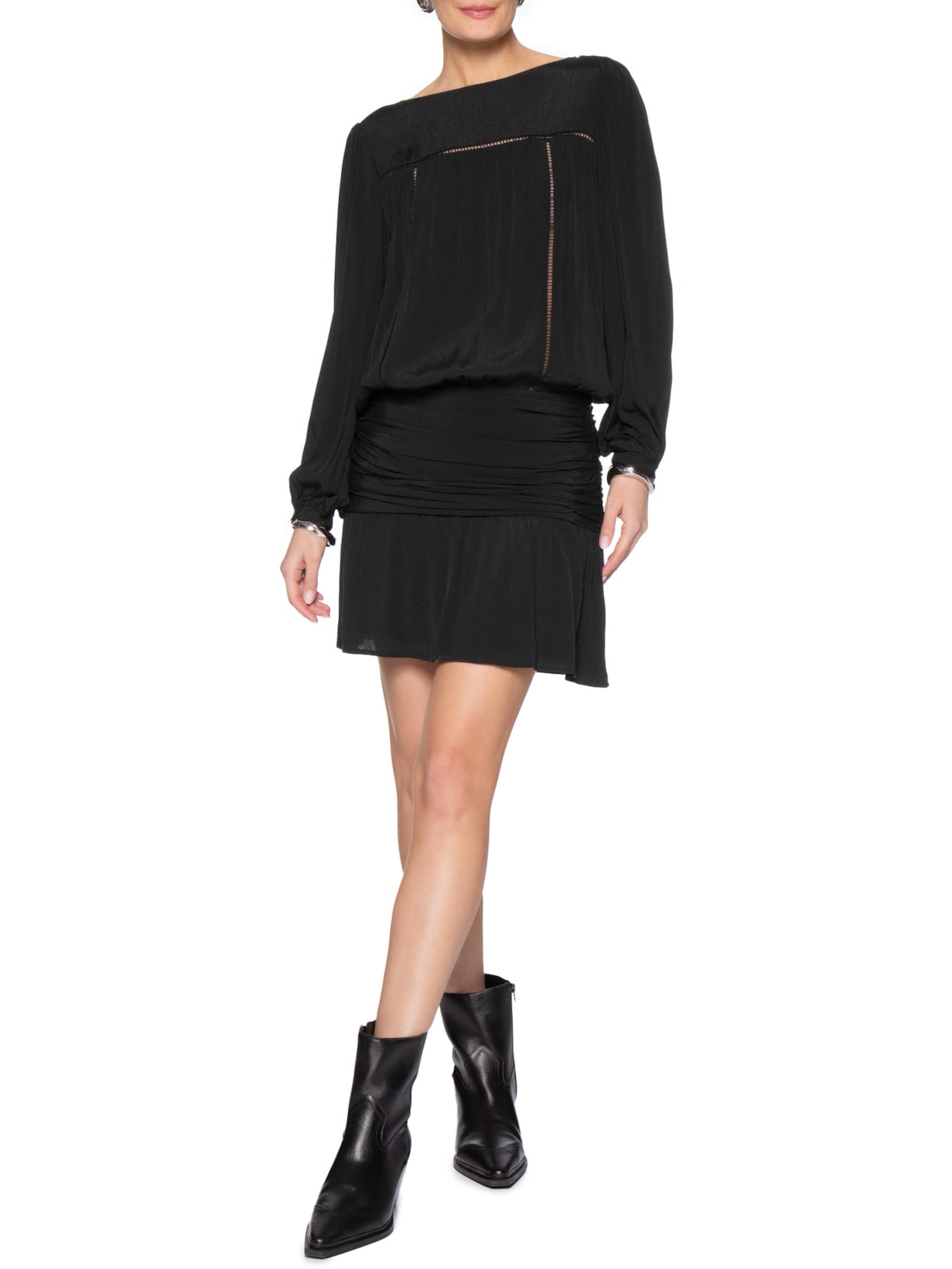 Vestido Curto Entremeio Pala Preto Maria Filó