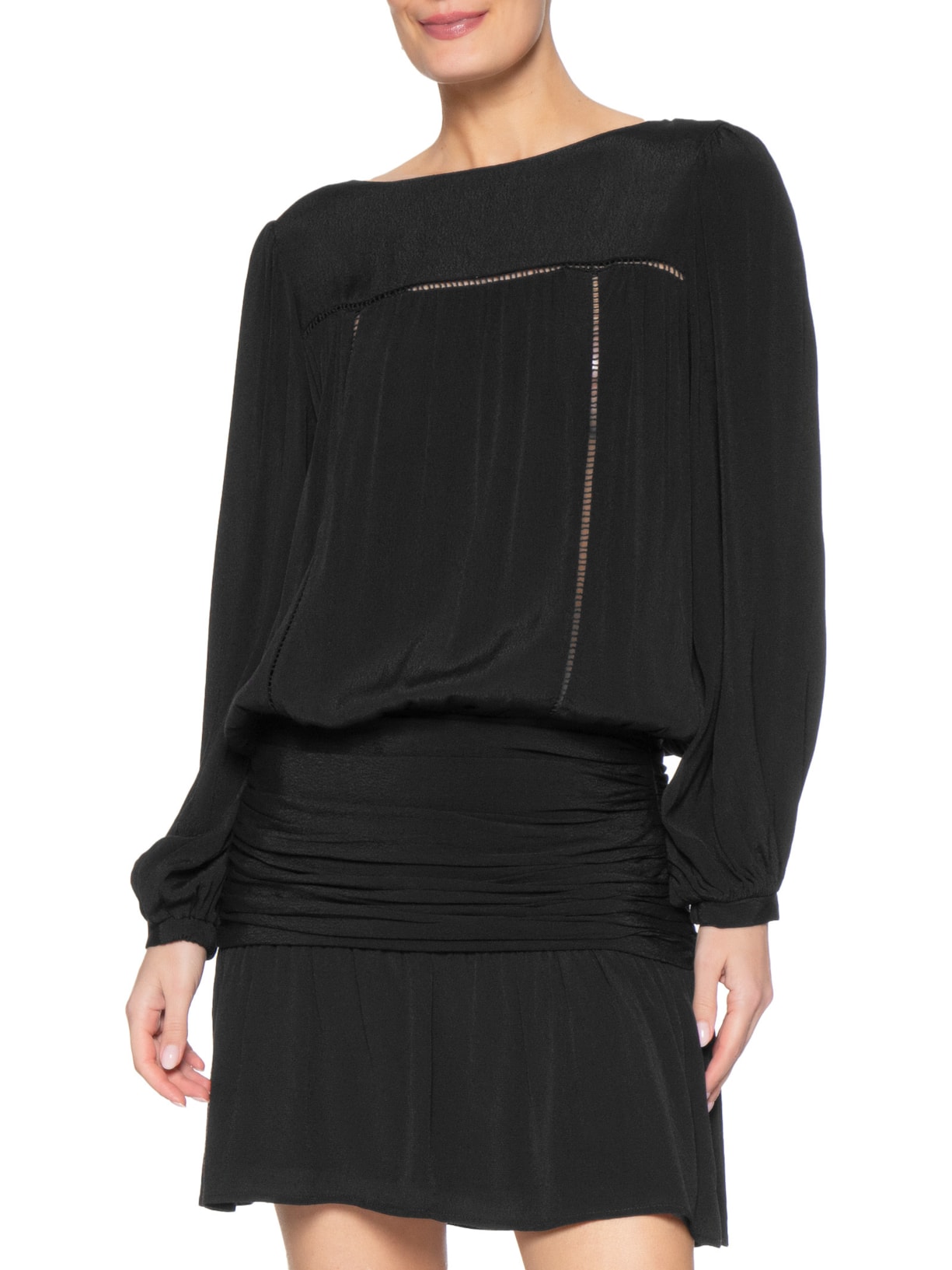 Vestido Curto Entremeio Pala Preto Maria Filó