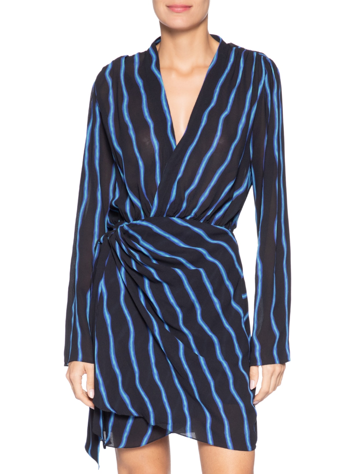 Vestido Curto Envelope Listrado – Preto Animale