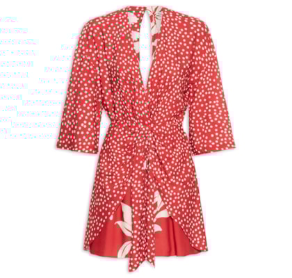 Vestido Curto Estampa Encanto Floral - Vermelho