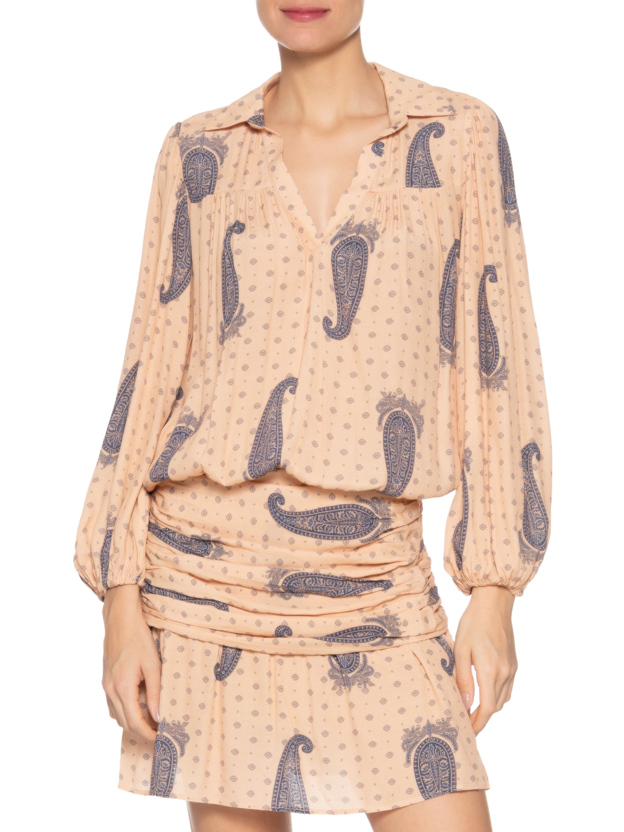 Vestido Curto Estampa Gold Blue Bege Maria Filó