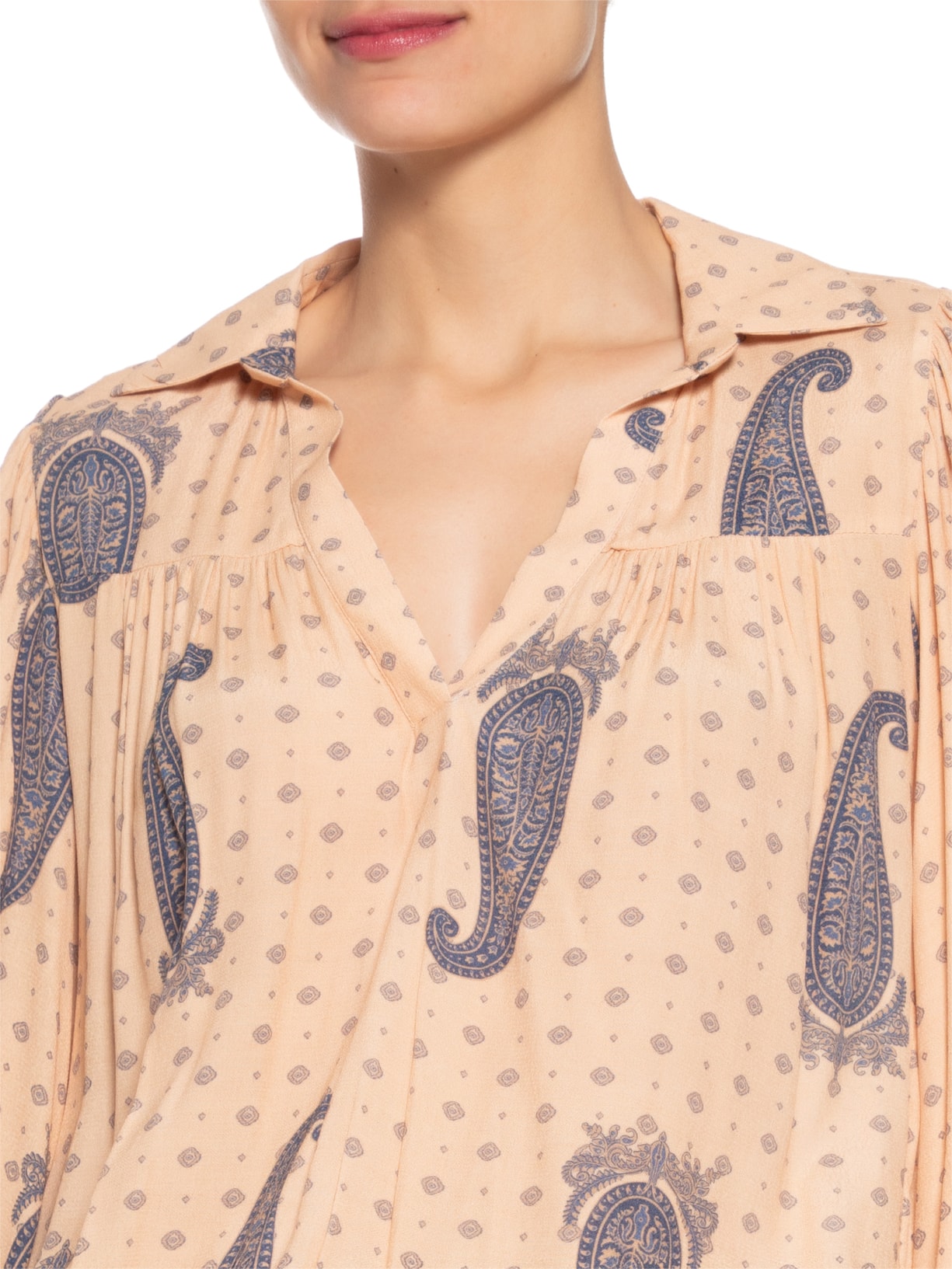 Vestido Curto Estampa Gold Blue Bege Maria Filó