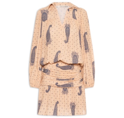 Vestido Curto Estampa Gold Blue - Bege