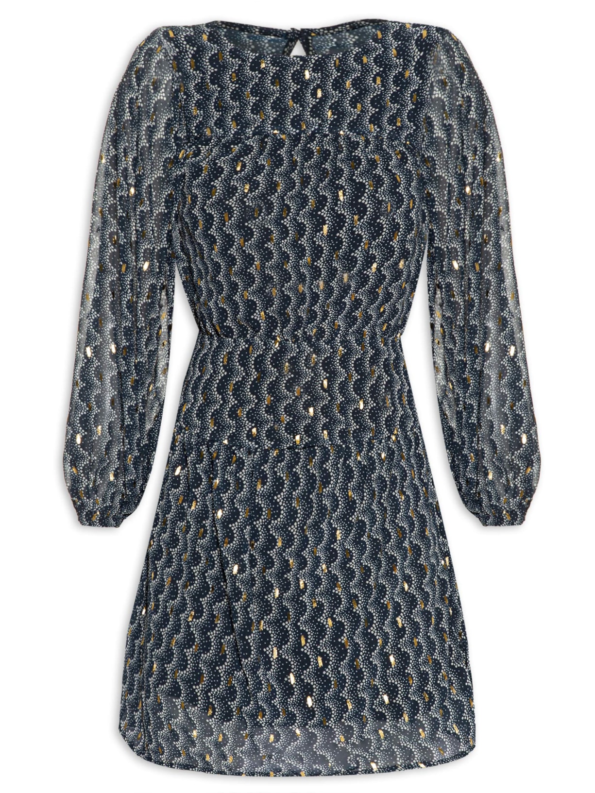 Vestido Curto Estampa Ondas - Azul