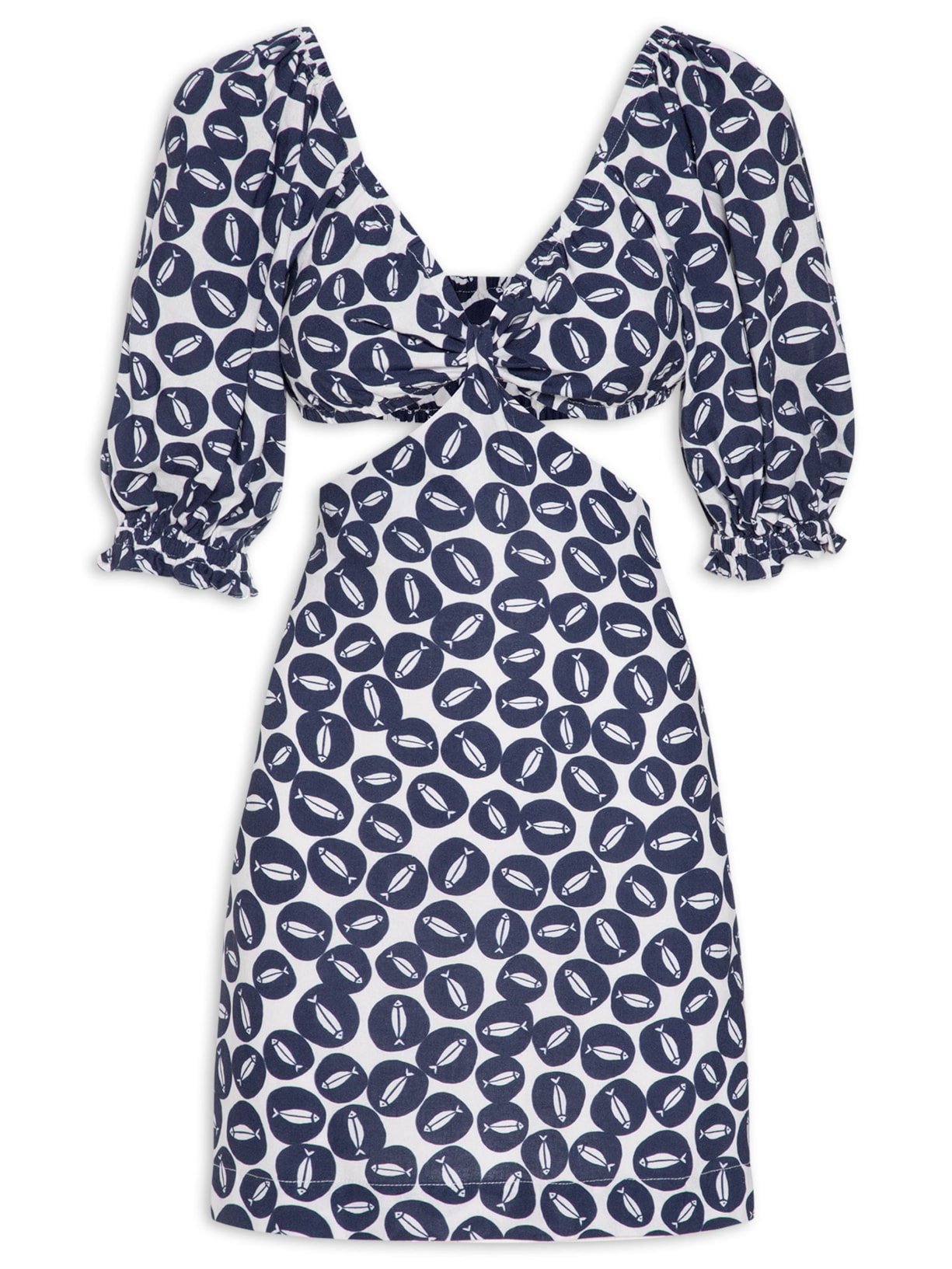 Vestido Curto Estampa Peixinhos Azul Dress To