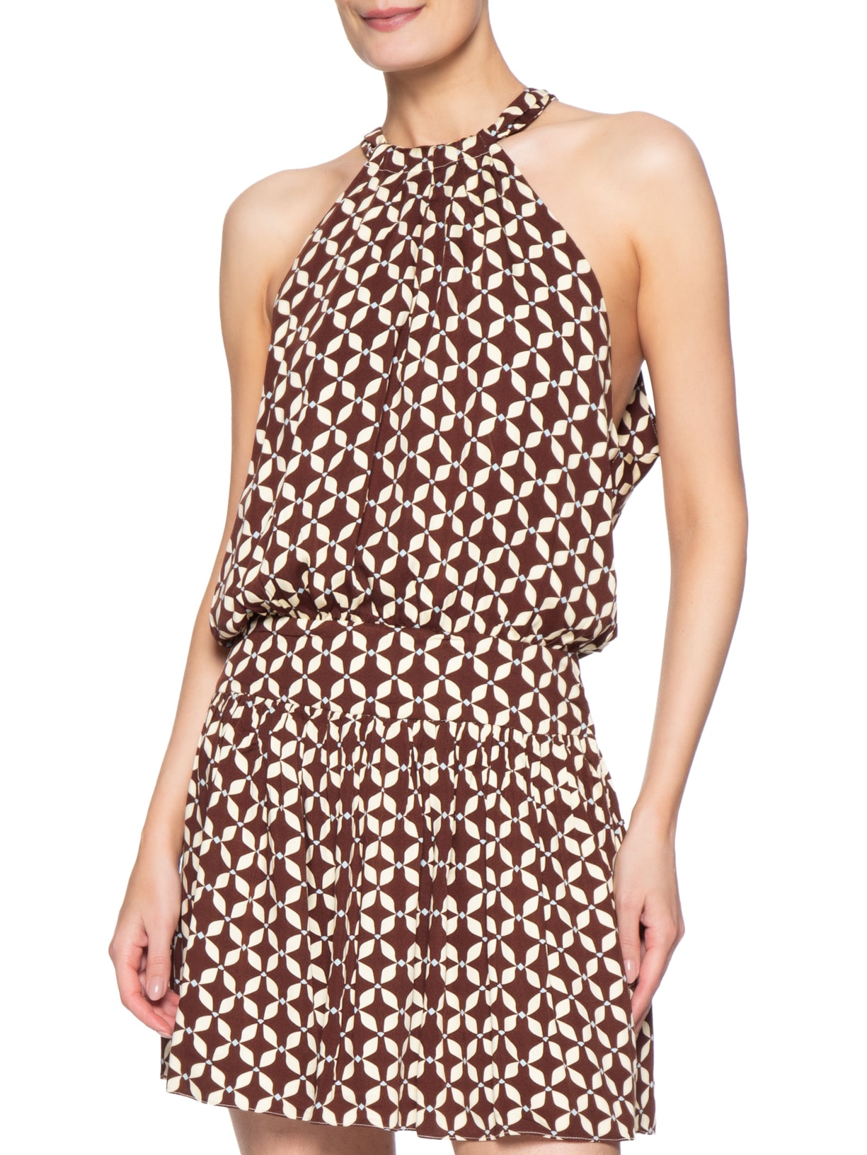 Vestido Curto Estampa Peixito Marrom Dress To