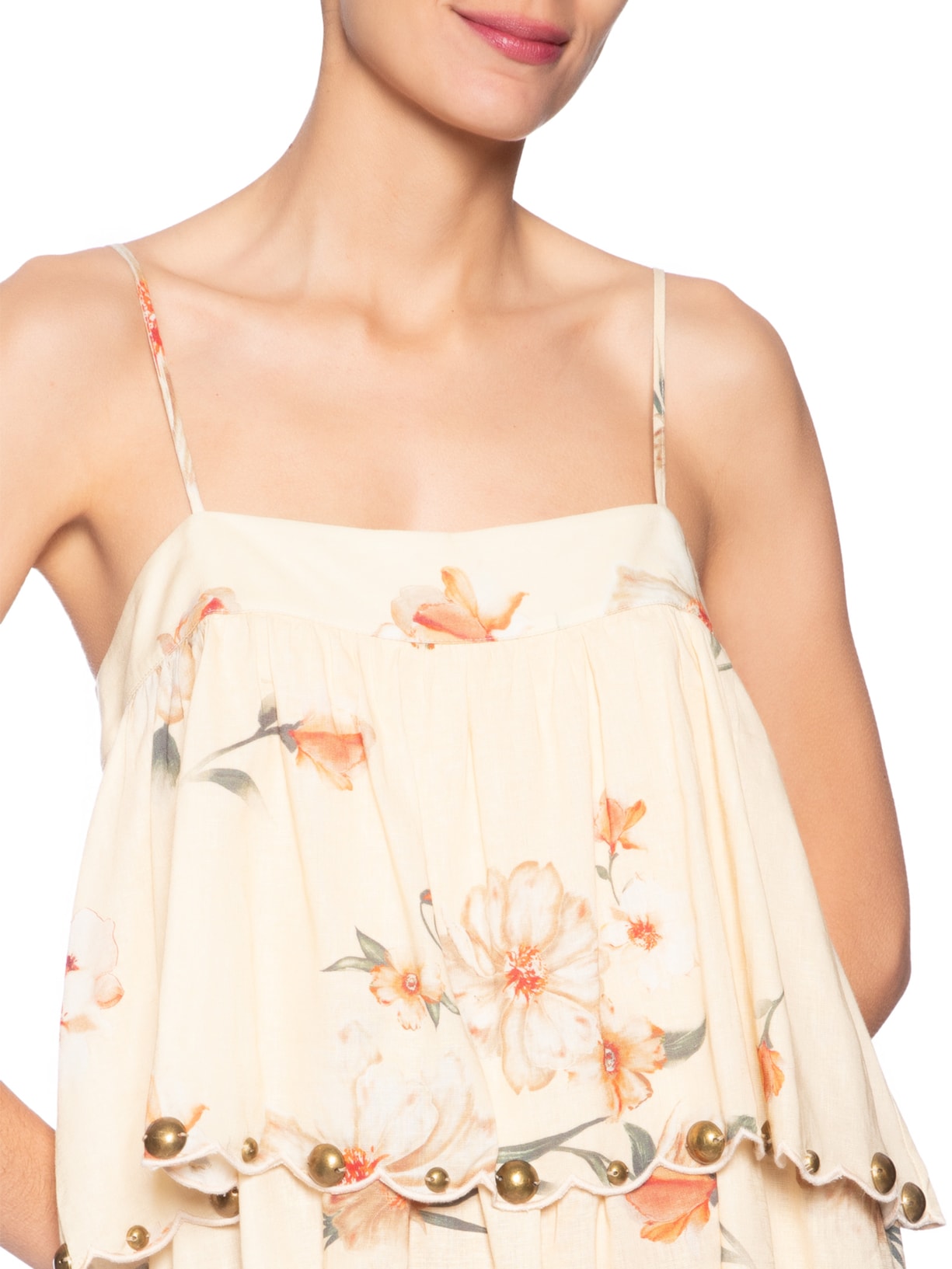 Vestido Curto Estampa Poppy Amarelo Maria Filó