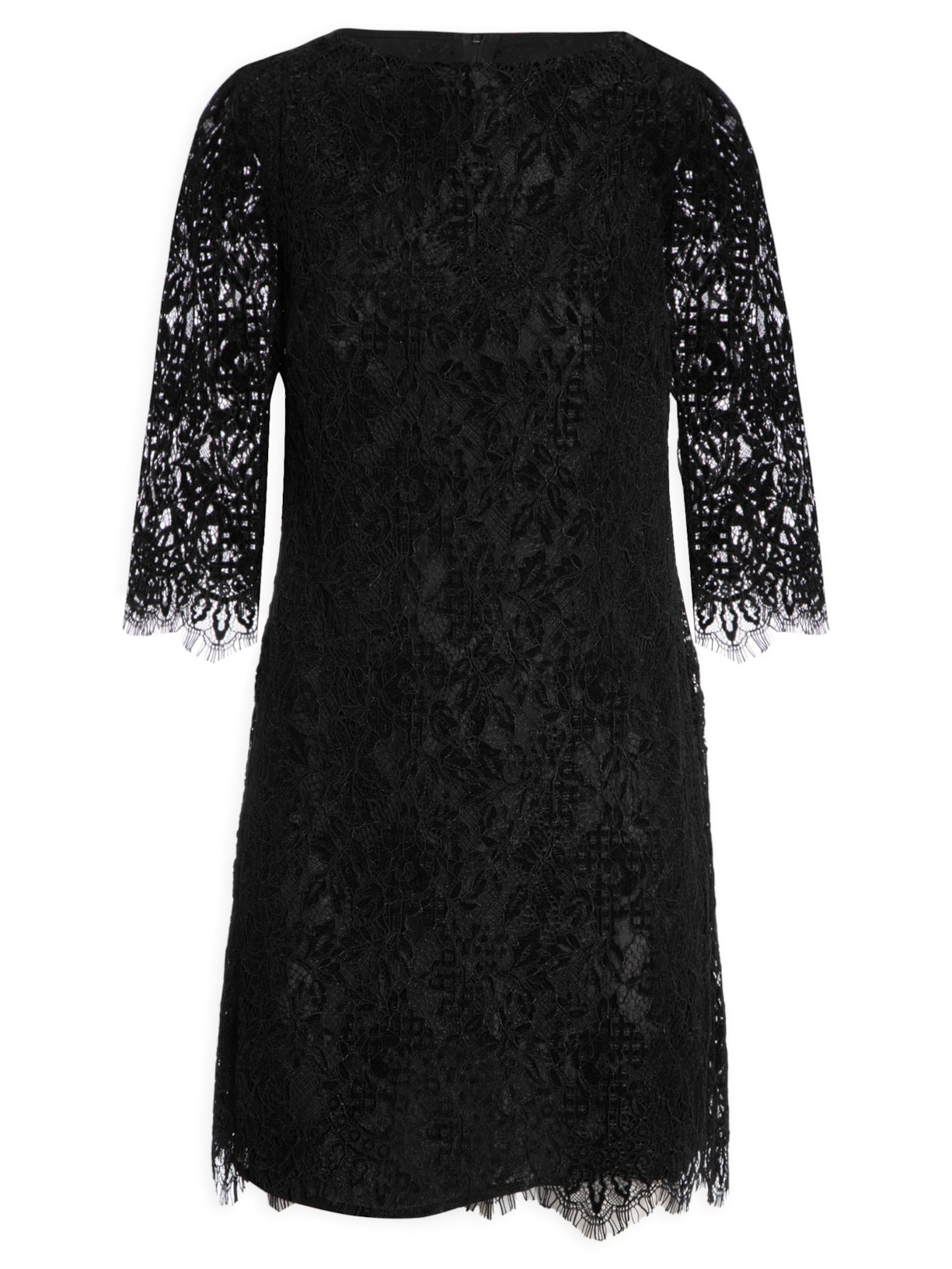 Vestido Curto Evase Acinturado Renda - Preto