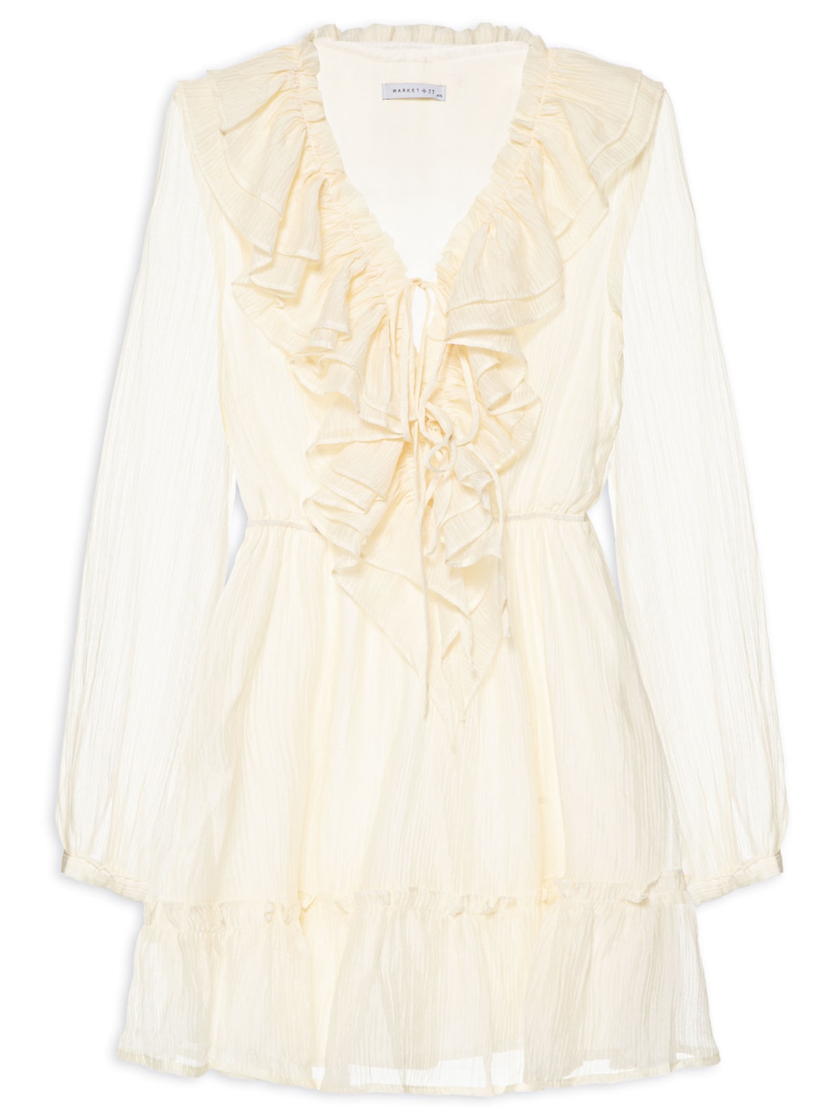 Vestido Curto Feminino Com Babados - Amarelo